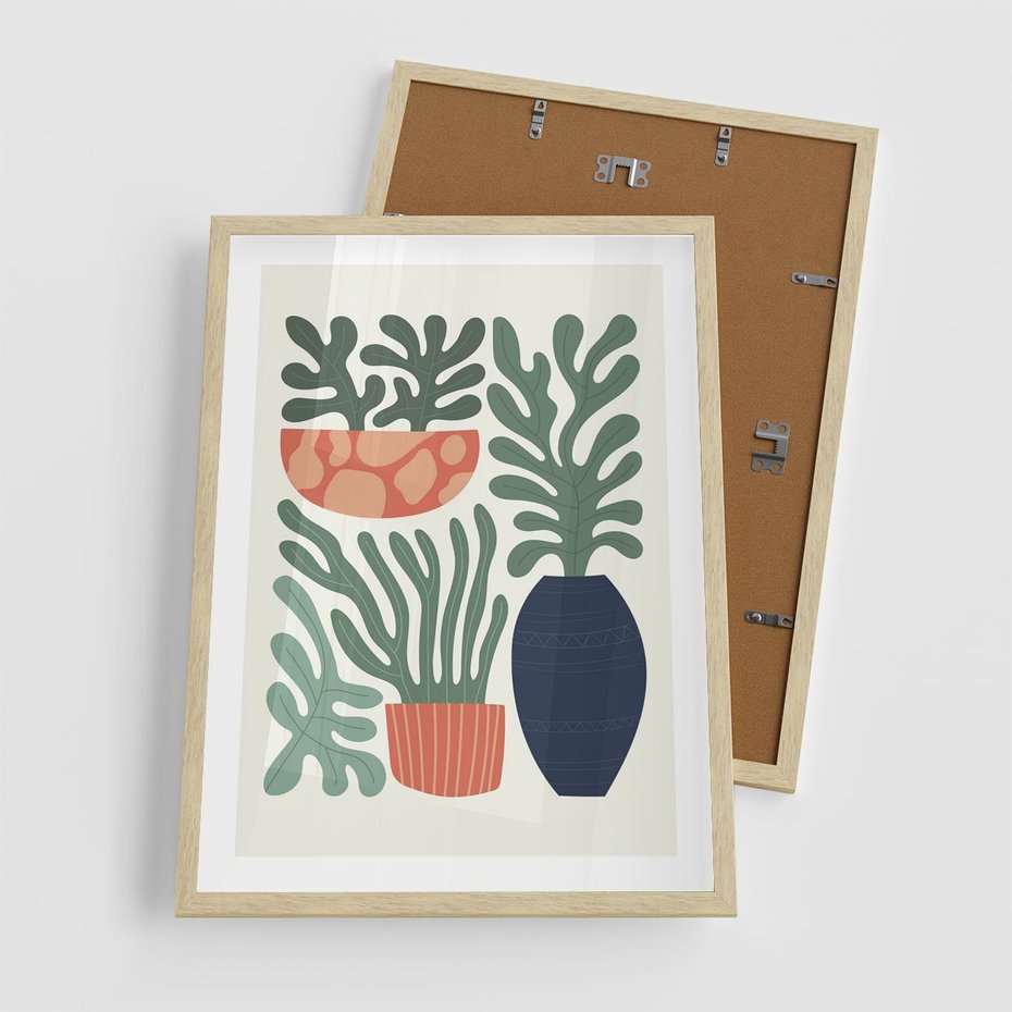 Plakat w ramie 50x70 - Abstrakcyjne Roślinne Formy - nowoczesna grafika, rośliny - rama drewno