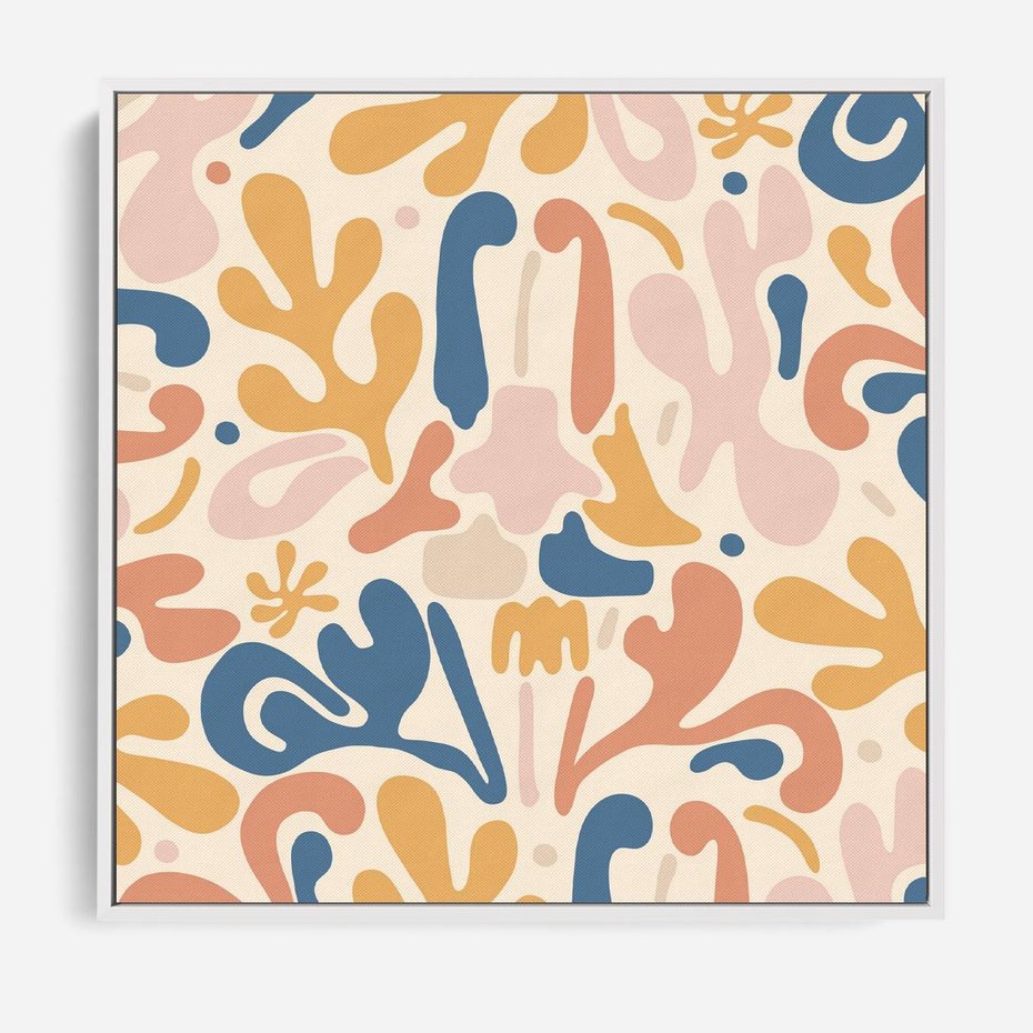 Obraz w ramie 50x50 - Symfonia Radosnych Barw - abstrakcyjne pastelowe formy, nowoczesna grafika w stylu boho - rama biała