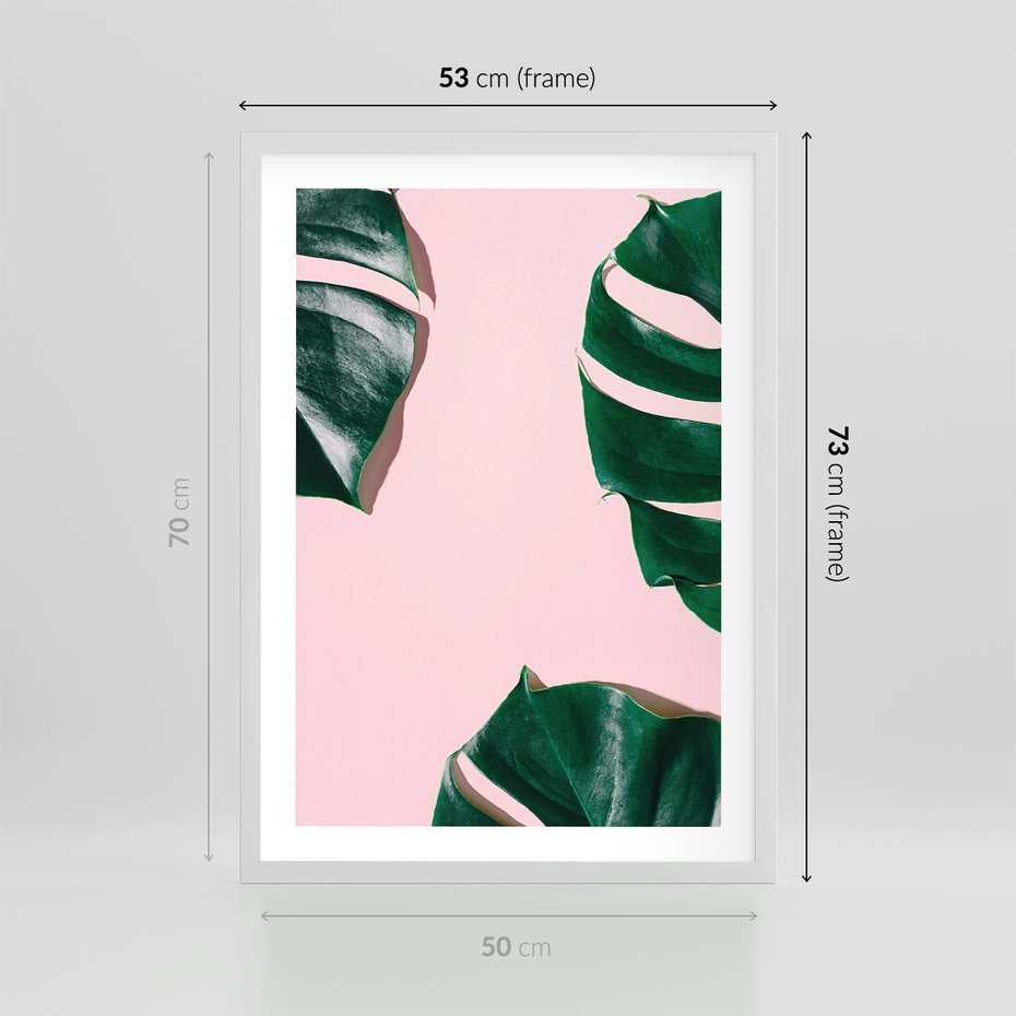 Plakat w ramie 50x70 - Minimalizm Natury - minimalizm, liście monstery - rama biała