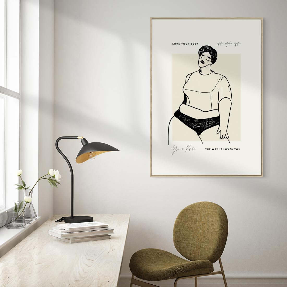 Obraz w ramie 80x120 - Elegancja Kobiecej Formy - nowoczesna sztuka kobieca, plakat - rama drewno