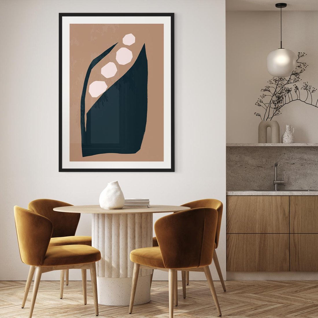 Plakat w ramie 50x70 - Wnętrza Boho Serca - abstrakcyjny obraz, plakat - rama czarna