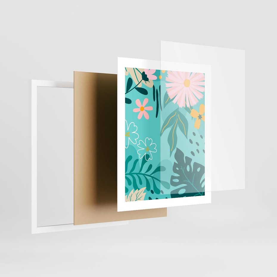 Plakat w ramie 40x50 - Kwiatowe Wibracje - pastelowa kompozycja, kwiaty - rama biała