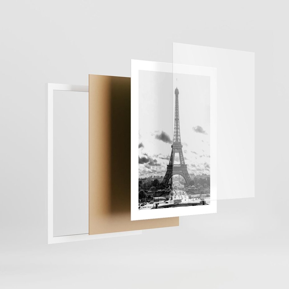 Plakat w ramie 30x40 - Wieża Eiffla - czarno białe zdjecie, wieża eiffla - rama biała
