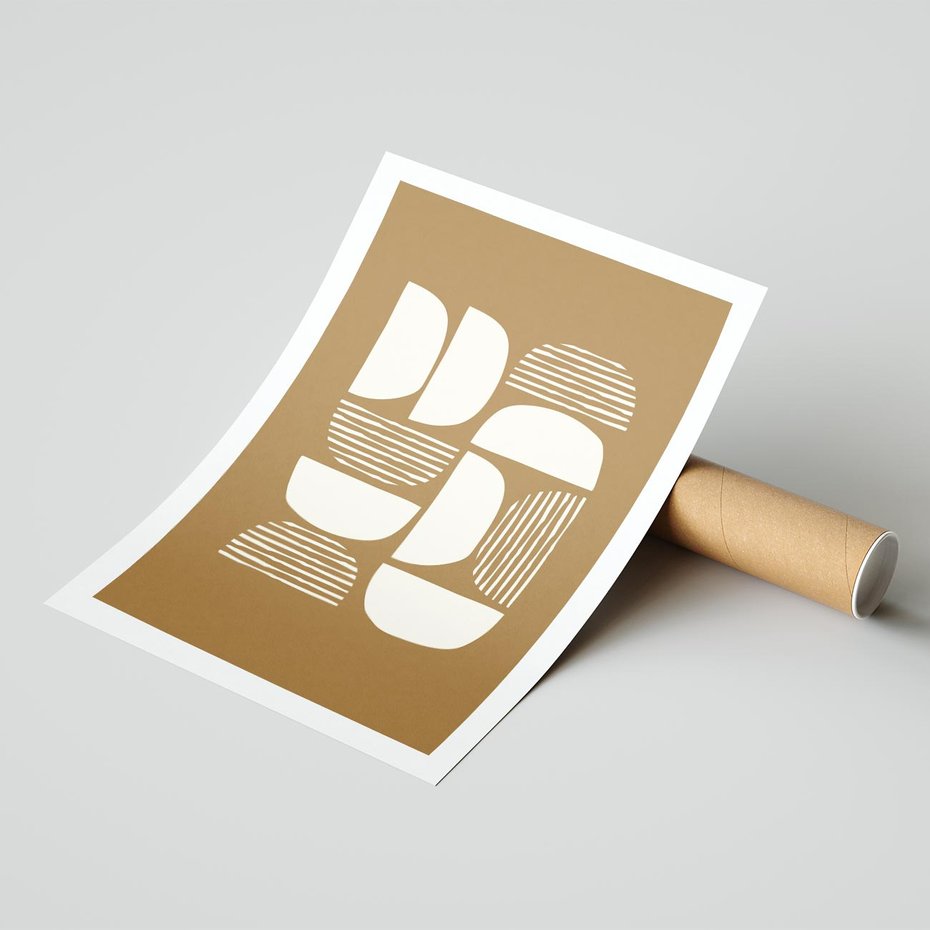 Plakat bez ramy 50x70 - Wewnętrzne Spektrum - geometryczne boho kształty na brązowym, karmelowym tle