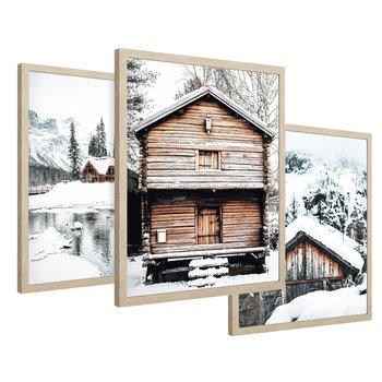Zestaw obrazy w ramie 40x50 galeria - Zimowa, chatka, w, górach - rama drewno