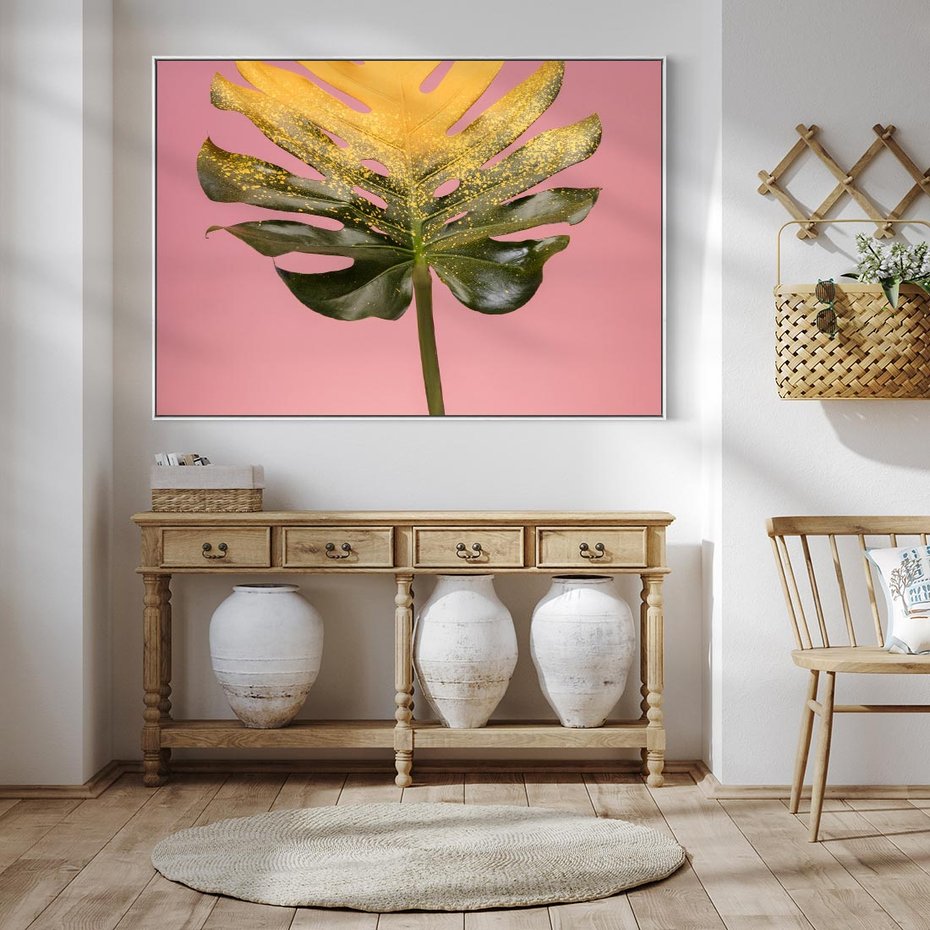 Obraz w ramie 120x80 - Majestatyczna monstera - monstera, liść - rama biała