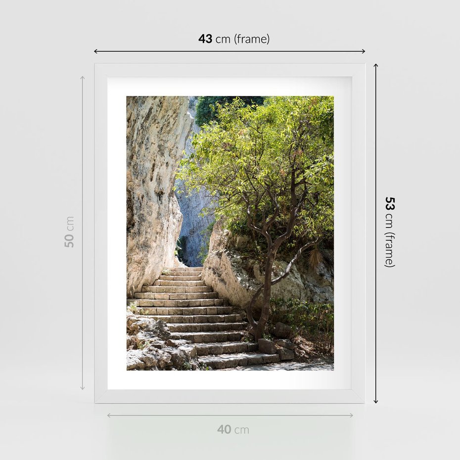 Plakat w ramie 40x50 - Krok po kroku do celu - schody, perspektywa - rama biała