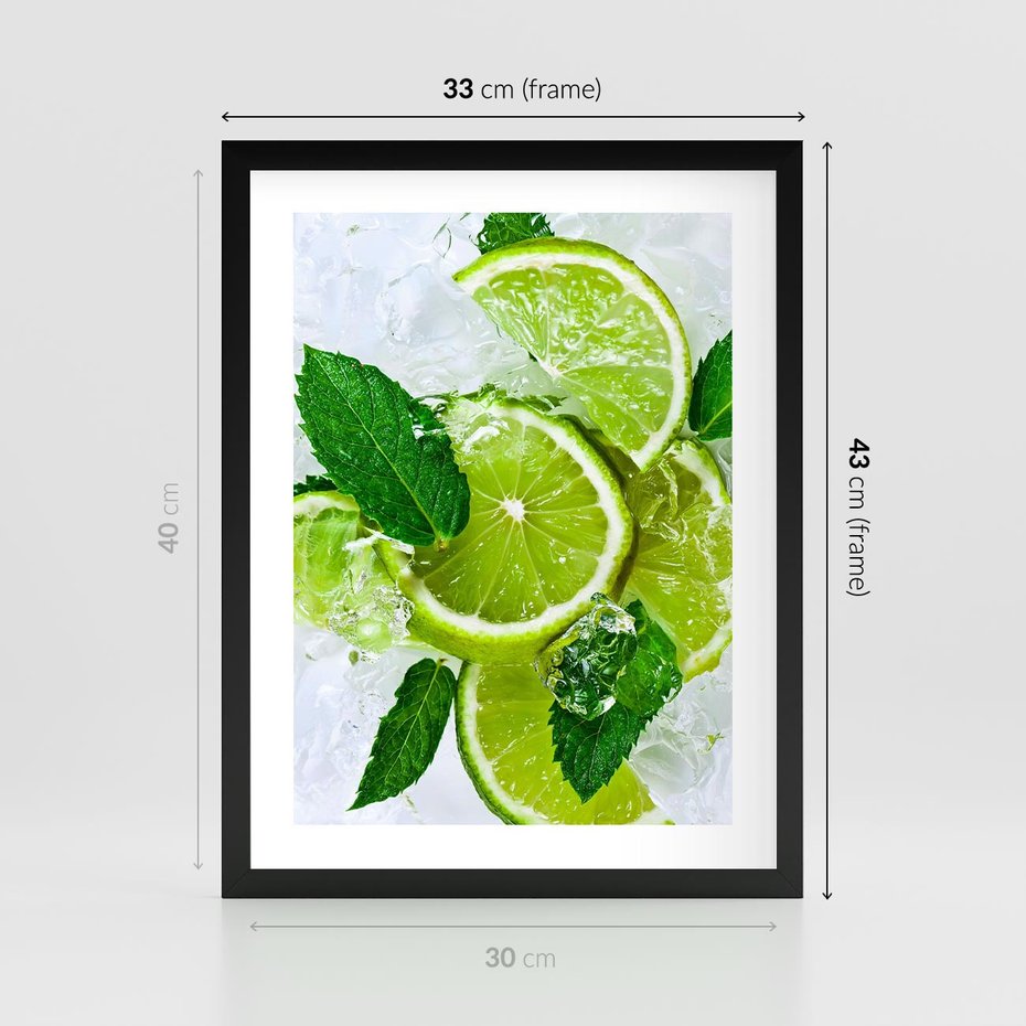 Plakat w ramie 30x40 - Ożywczy duet limonek i cytryn - limonki, cytryny - rama czarna