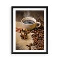 Plakat w ramie 50x70 - Kawowa filiżanka pełna aromatu - kawa, filiżanka - rama czarna