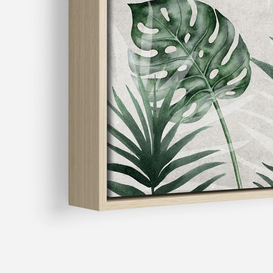 Obraz w ramie 100x70 - Tropikalne Akwarele - tropikalne liście, akwarela - rama drewno