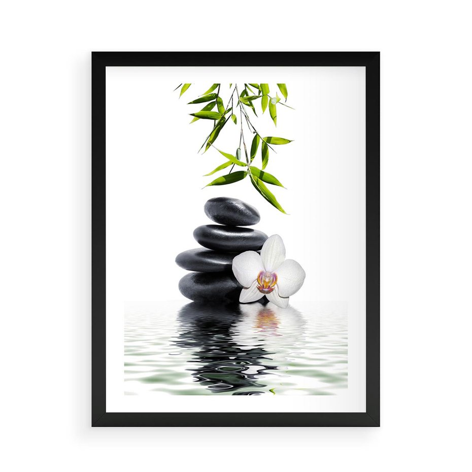 Plakat w ramie 50x70 - Orchidea w Spa - spa, orchidea - rama czarna