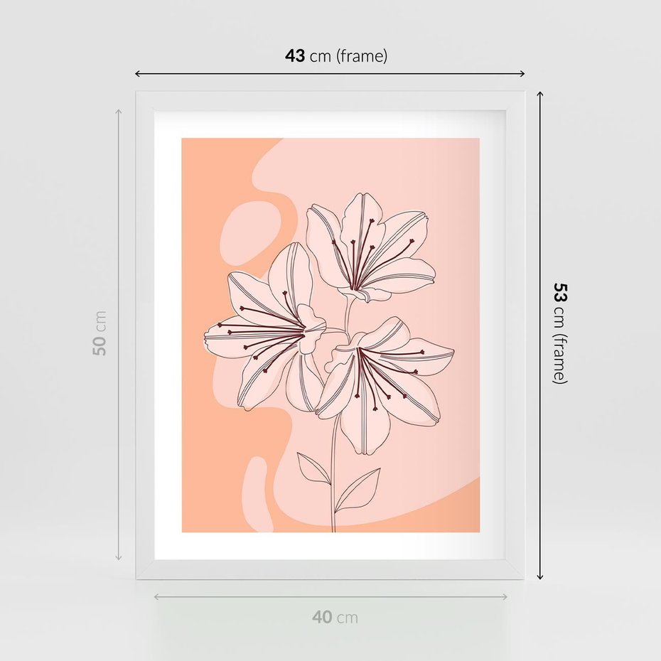 Plakat w ramie 40x50 - Kwiatowa Harmonia - minimalistyczny plakat, pudrowe kwiaty - rama biała