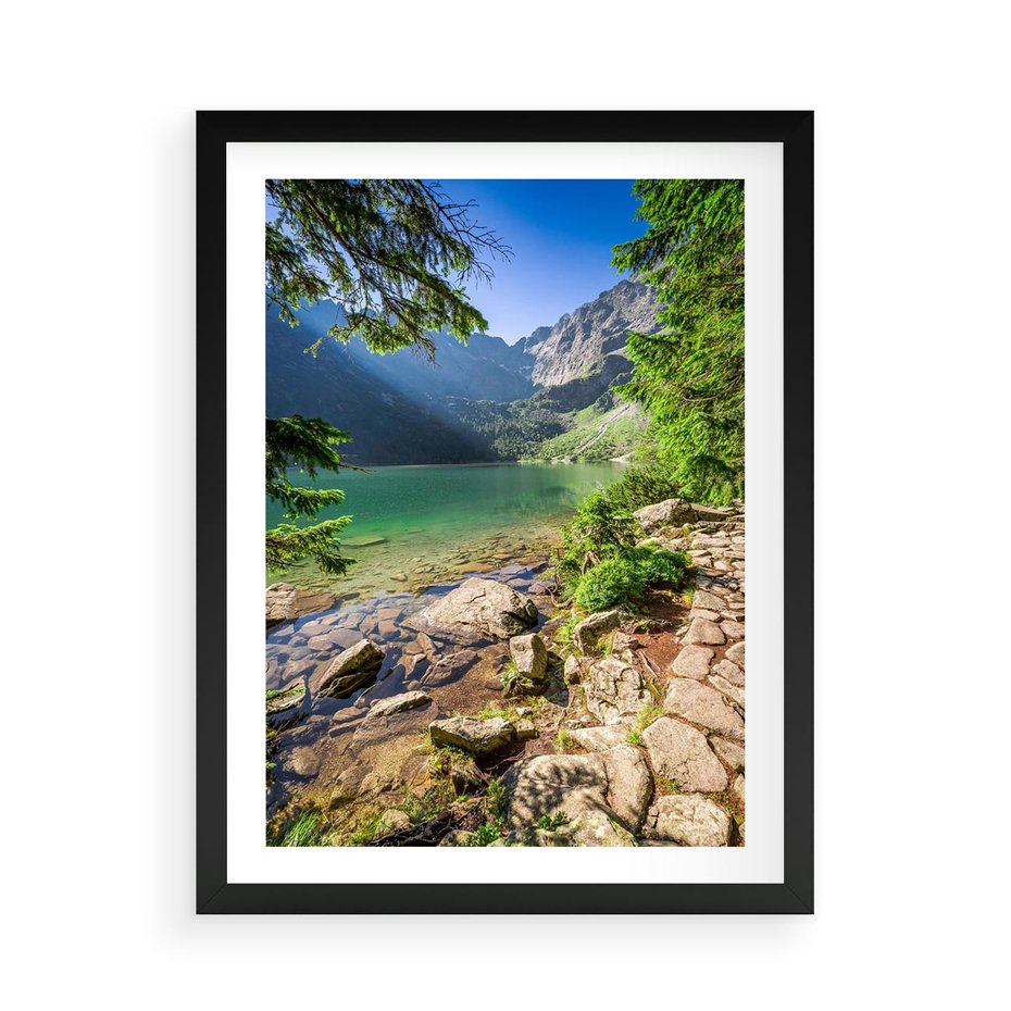 Plakat w ramie 50x70 - Mistyczna Przyroda - góry, jezioro - rama czarna