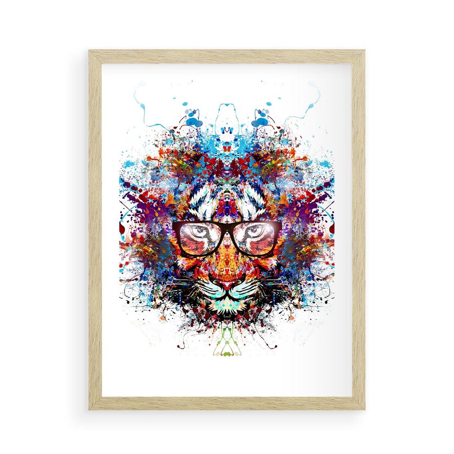 Plakat w ramie 50x70 - Tygrys w graficznej oprawie - tygrys, grafika - rama drewno