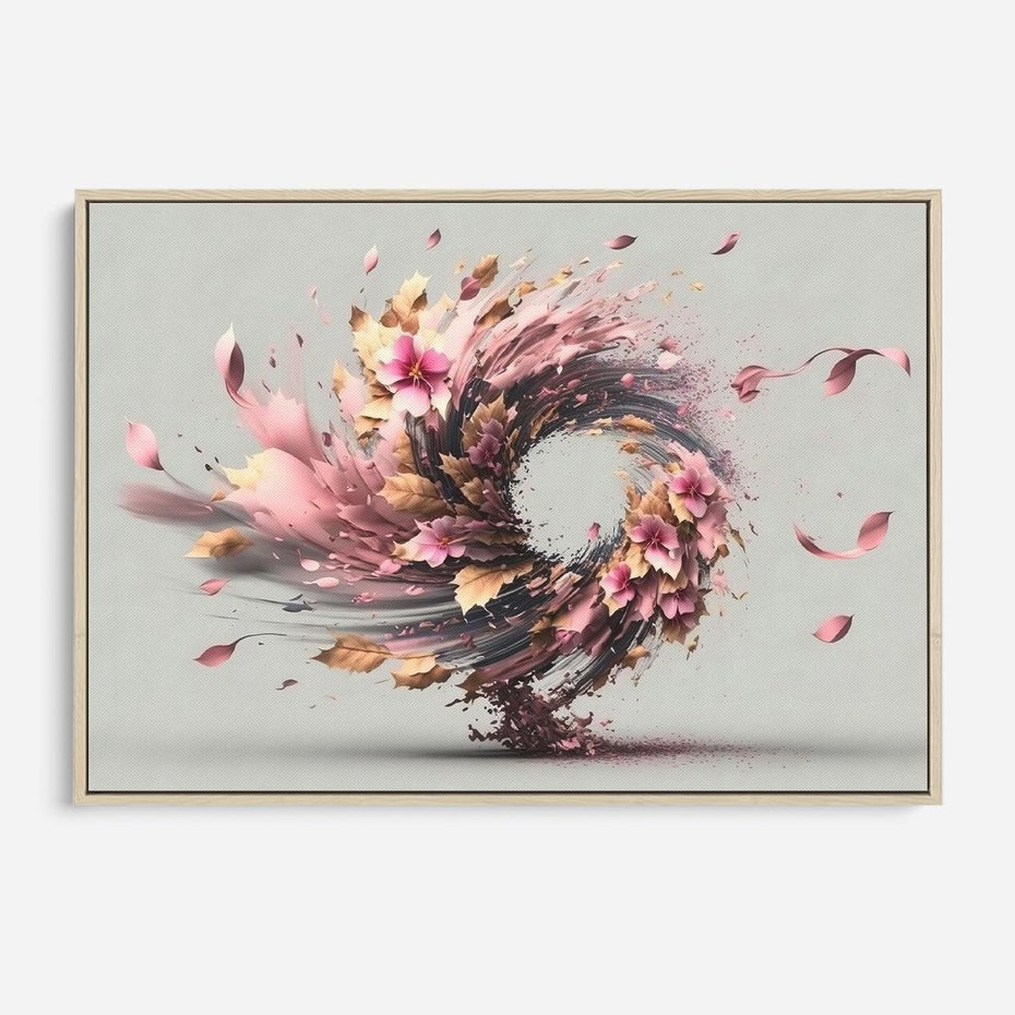 Obraz w ramie 100x70 - Kwiatowy Wir - nowoczesna grafika komputerowa, wir z kwiatów - rama drewno