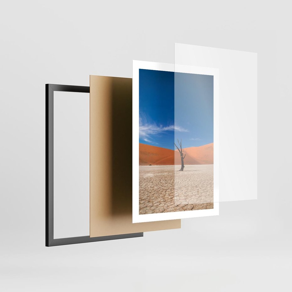 Plakat w ramie 50x70 - Słońce i Suche Drzewo - pustynia, suche - rama czarna