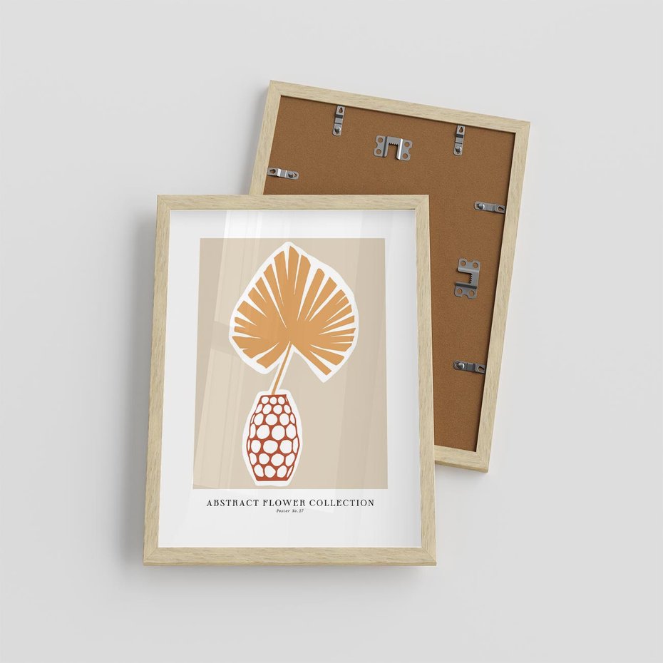 Plakat w ramie 30x40 - Kwiatowa Kreatywność - tropikalny liść w wazonie, typografia - rama drewno