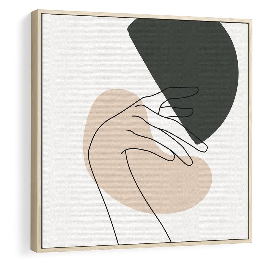 Obraz w ramie 50x50 - Przenikające Kształty - szkic jedną linią, one line - rama drewno