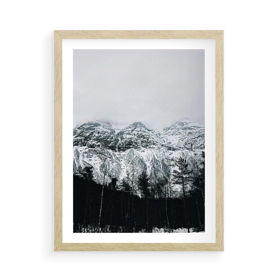 Plakat w ramie 50x70 - Zimowe Uroki Gór - góry ośnieżone, krajobraz górski - rama drewno
