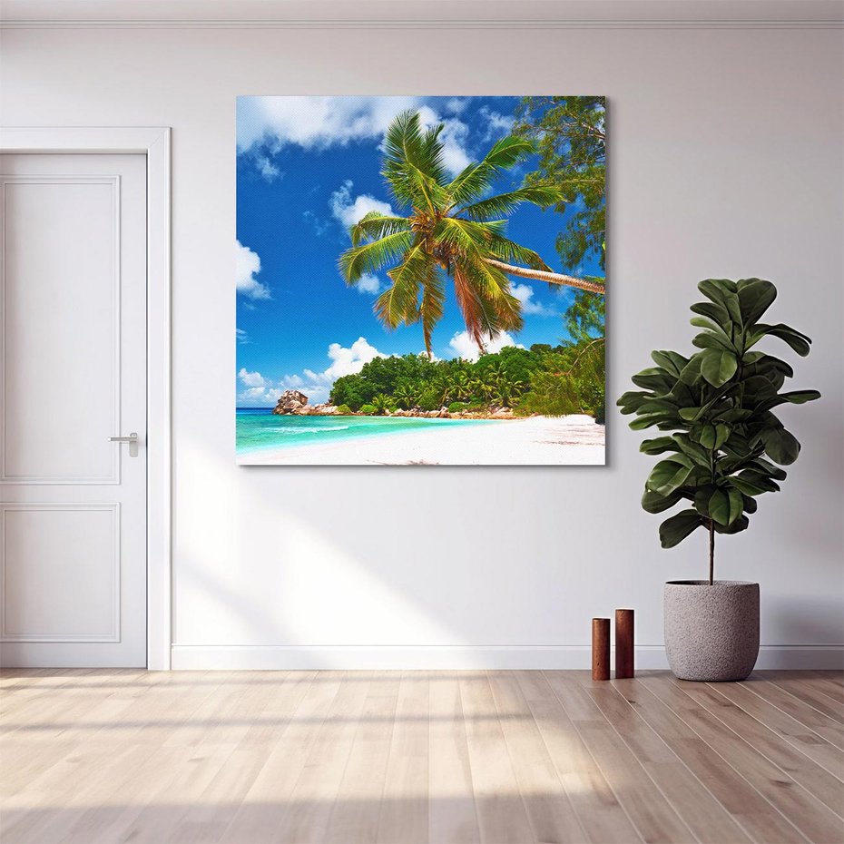 Obraz na płótnie 50x50 - Oaza palm na plaży - palma, plaża