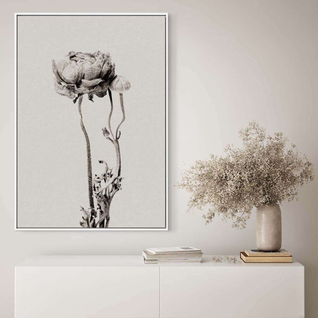 Obraz w ramie 80x120 - Cień Kwiatowej Delikatności - kwiat, cień - rama biała