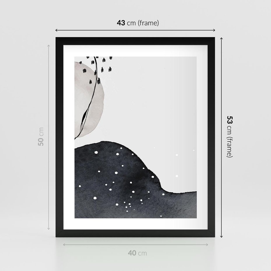 Plakat w ramie 40x50 - Szara Abstrakcja - abstrakcja, akwarela - rama czarna