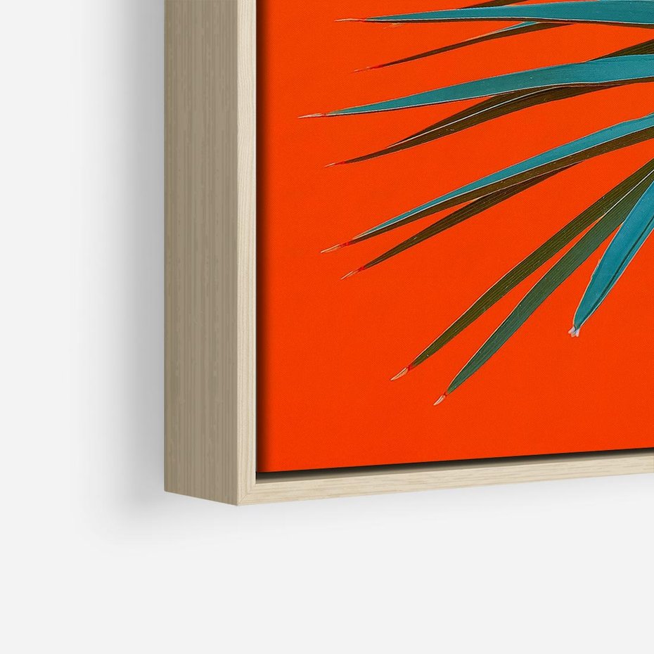 Obraz w ramie 80x80 - Egzotyczny Urok - liście, palma - rama drewno