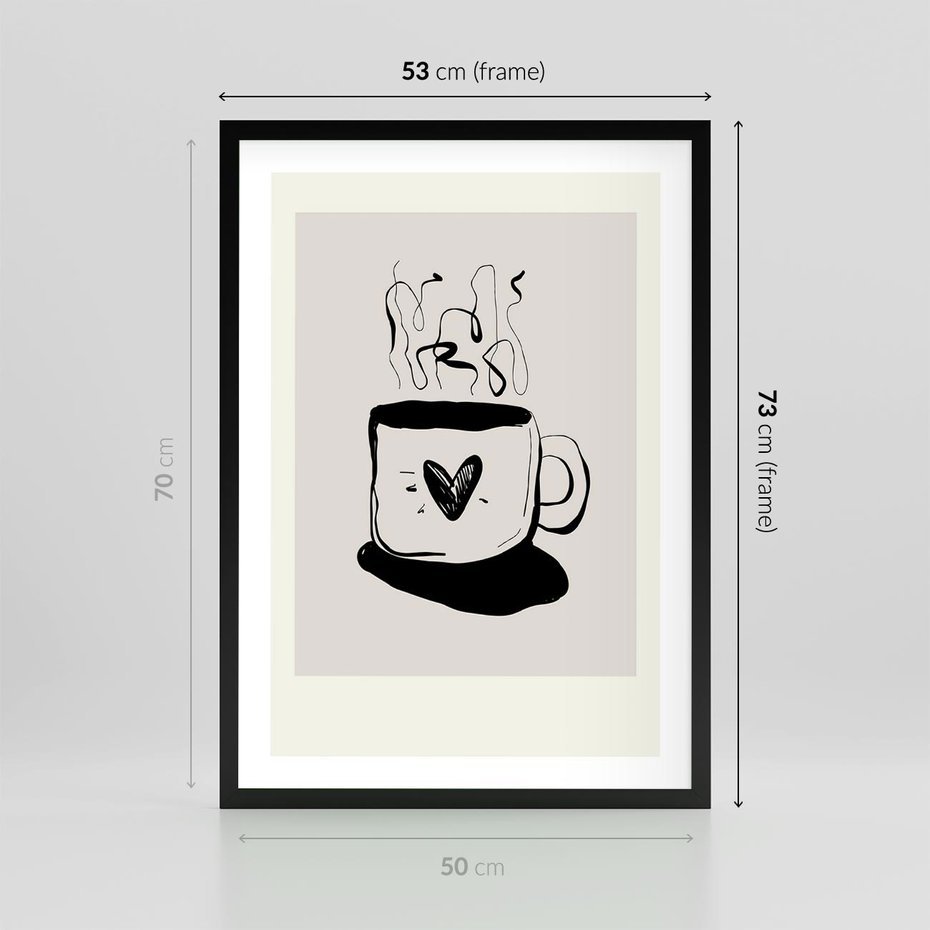 Plakat w ramie 50x70 - Grafika Kubka w Czerni i Bieli - kubek, grafika - rama czarna
