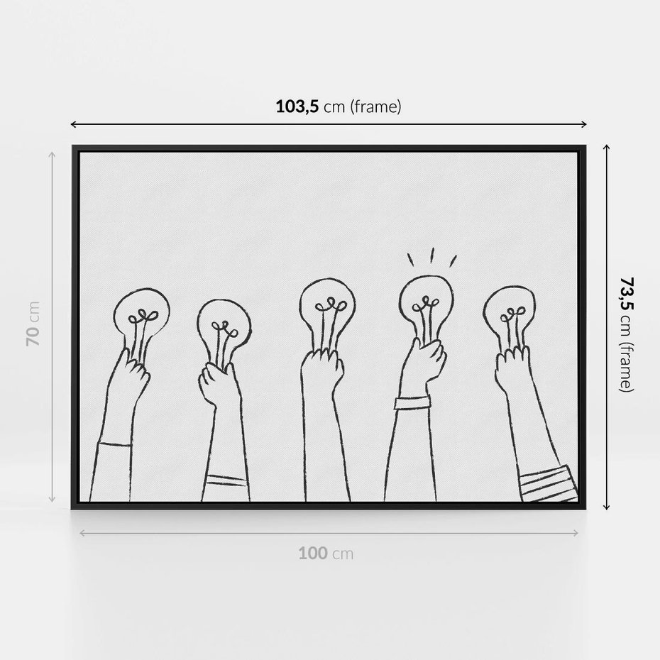 Obraz w ramie 100x70 - Idea w Rękach - szkic, grafika - rama czarna