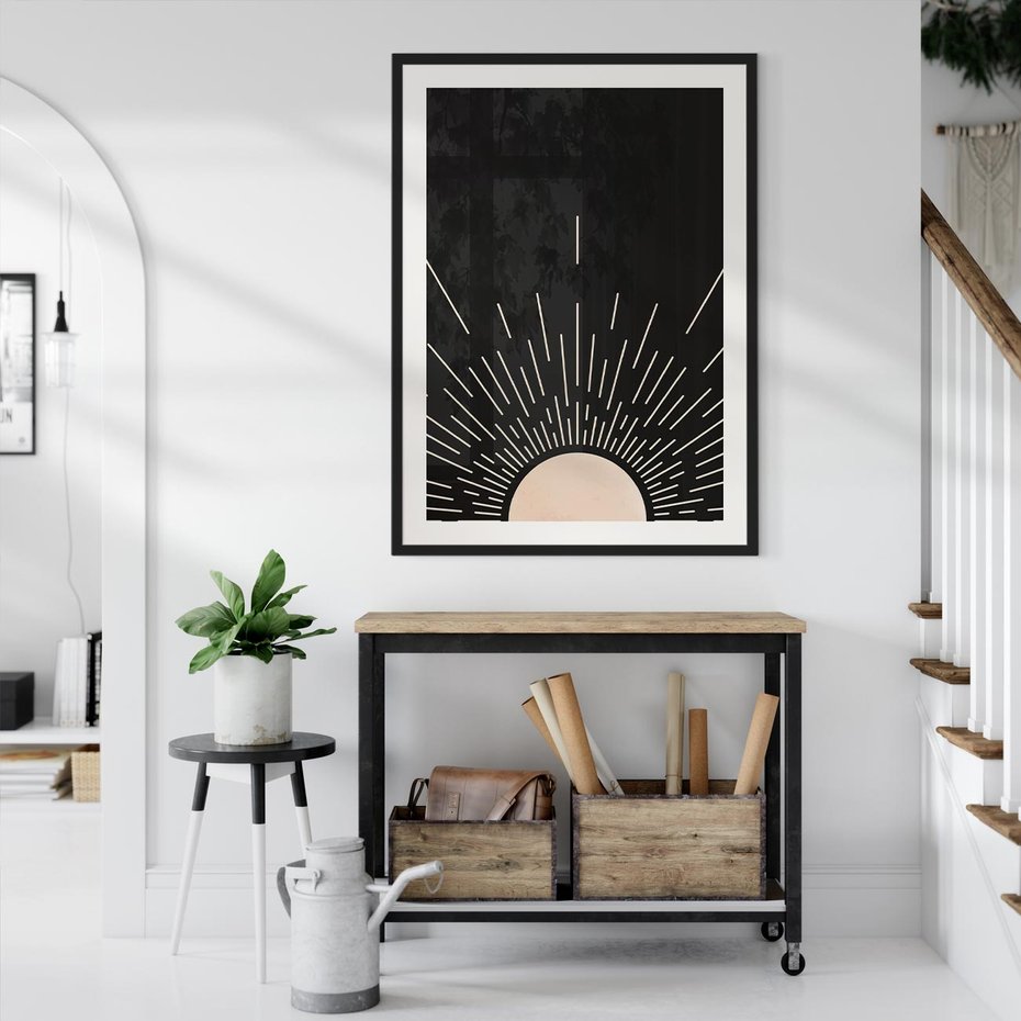 Plakat bez ramy 21x30 - Słoneczny Portret Duszy - boho czarne słońce, nowoczesna grafika