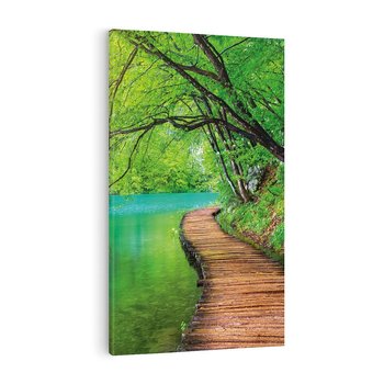 Obraz na płótnie 80x120 - Spokój nad jeziorem: Zatop się w naturze - jezioro, drzewa