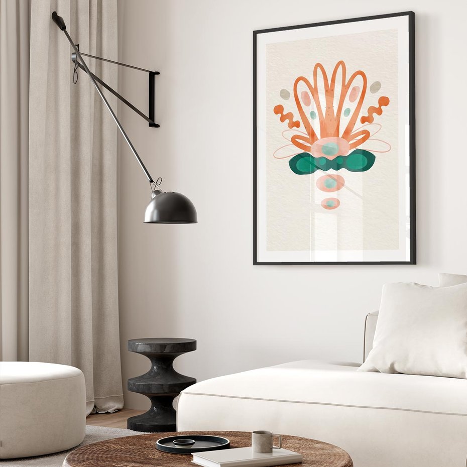 Plakat bez ramy 30x40 - Harmonia Nienormalności - akwarelowe abstrakcyjne kształty, zieleń i pomarańcz