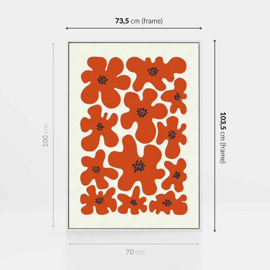 Obraz w ramie 70x100 - Wibracje Przestrzeni - abstrakcyjne czerwone kwiaty, kompozycja - rama biała