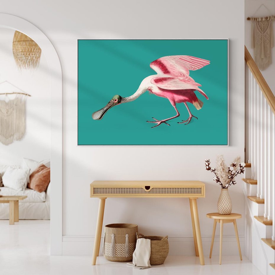 Obraz w ramie 120x80 - Różowy Ptak Wyobraźni - różowy ptak, wyobraźnia - rama biała