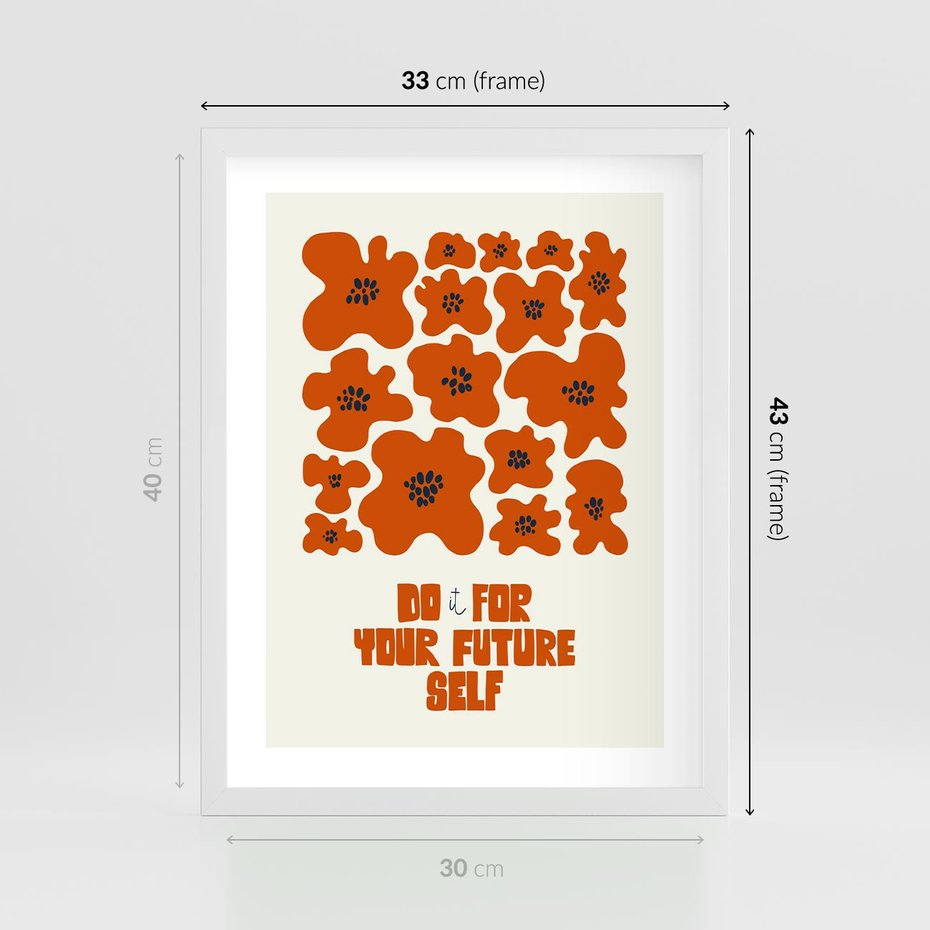 Plakat w ramie 30x40 - Taniec Kolorowych Promieni - self care, kompozycja kwiaty - rama biała