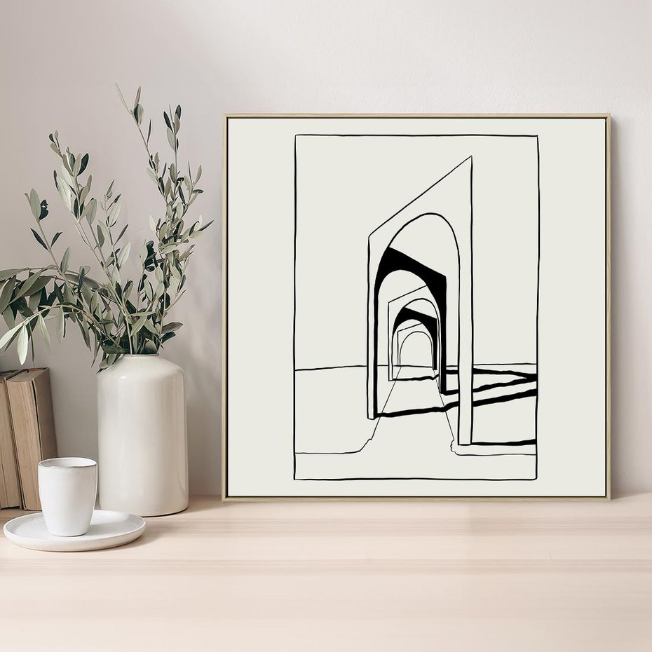 Obraz w ramie 80x80 - Poezja światła i cienia - nowoczesna sztuka, minimalistyczny styl - rama drewno