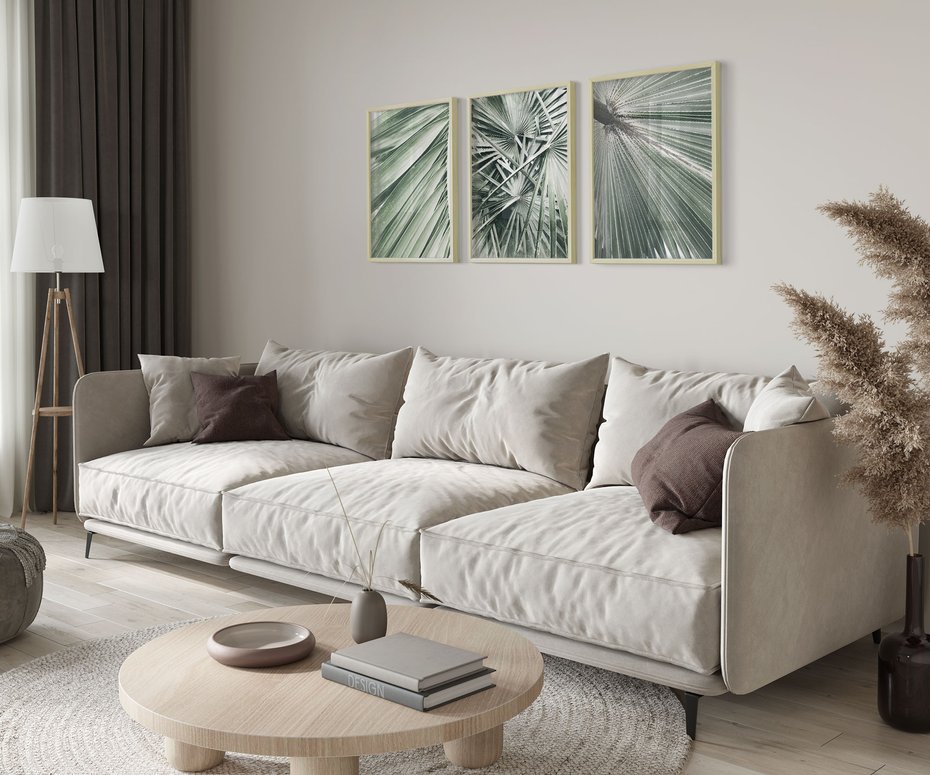 Zestaw obrazy w ramie 40x50 galeria - Palmy, liście, zielone - rama drewno