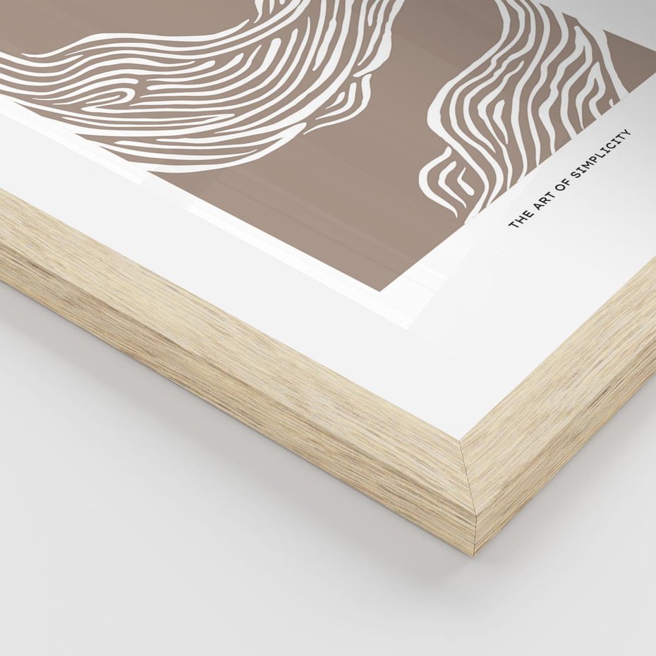 Plakat w ramie 30x40 - Harmonijne Granice - sztuka minimalizmu, biała rycina - rama drewno
