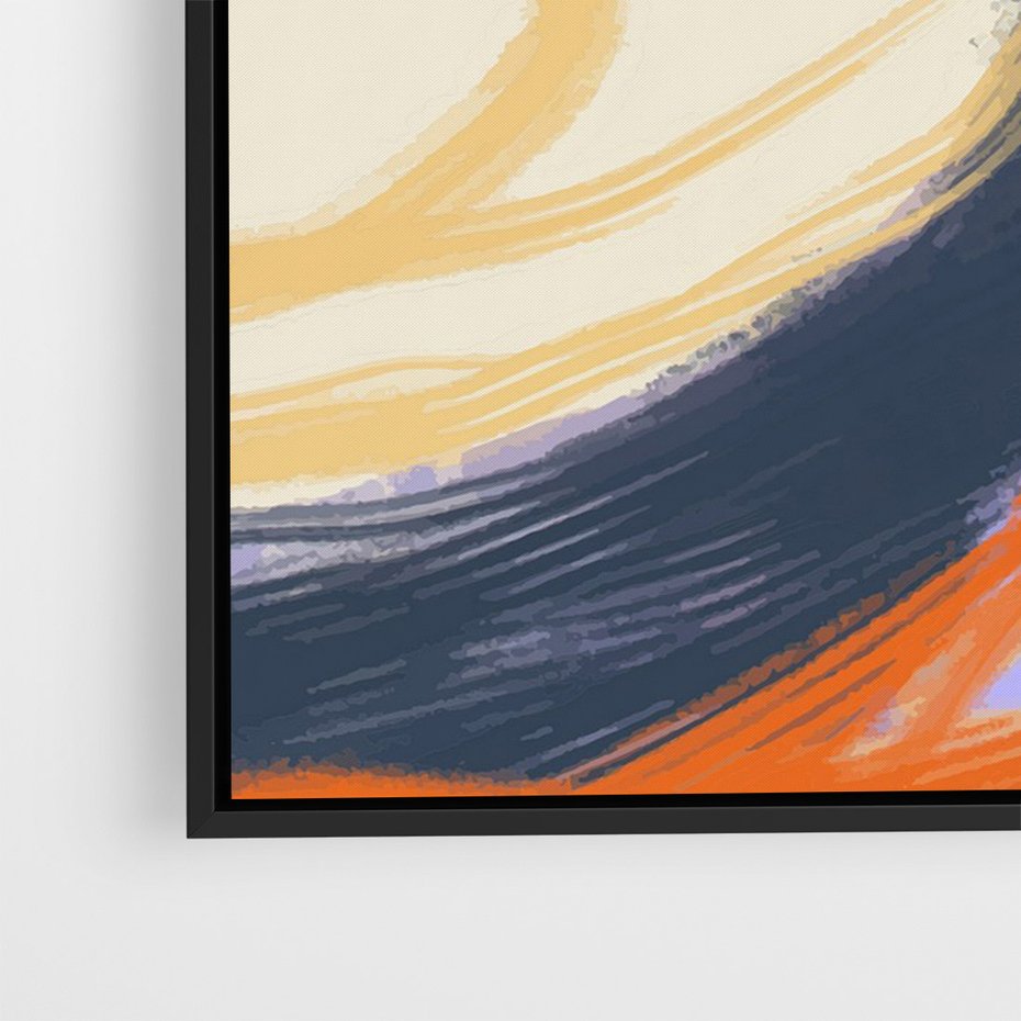 Obraz w ramie 70x100 - Pomarańczowy Horyzont - pastelowy krajobraz, nowoczesny plakat - rama czarna