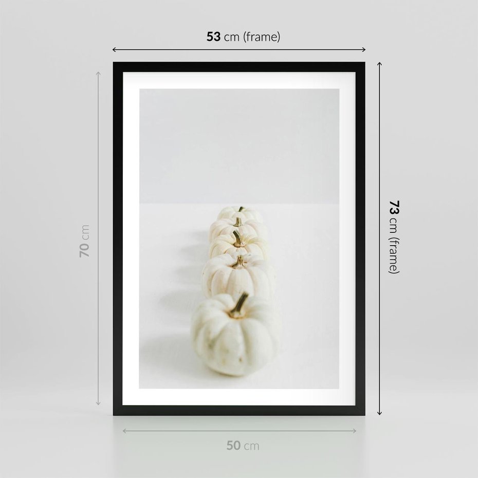 Plakat w ramie 50x70 - Białe Dynie - białe dynie, jesień - rama czarna