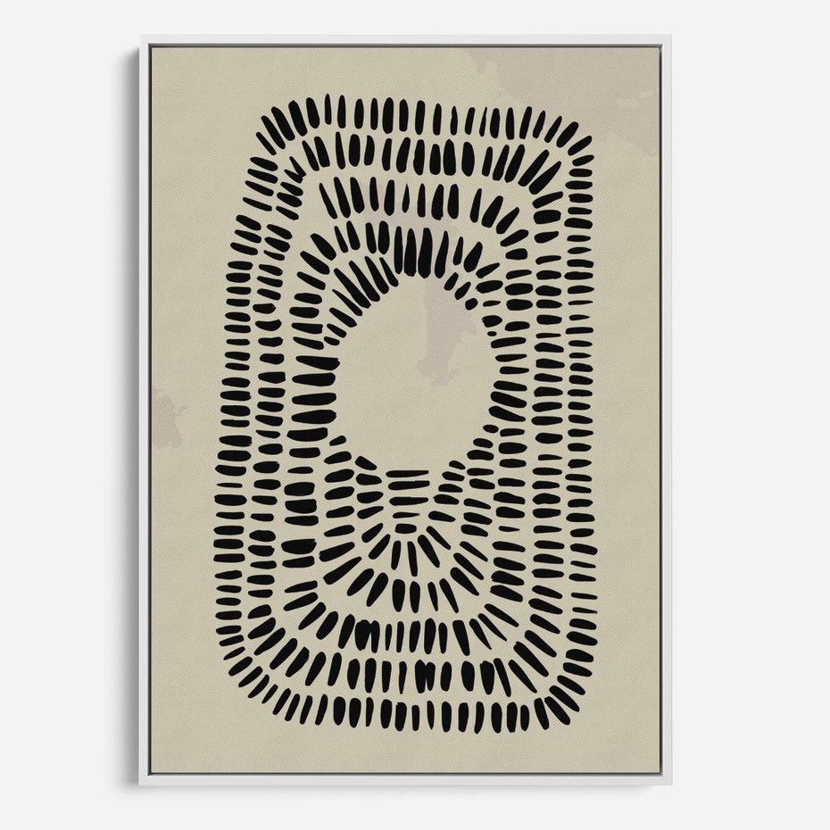 Obraz w ramie 70x100 - Zaklęte Wnętrza - boho plakat, czarne kropki kreski - rama biała