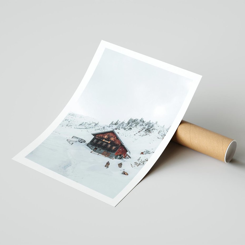 Plakat bez ramy 40x50 - Zimowa Magia - domek, śnieg