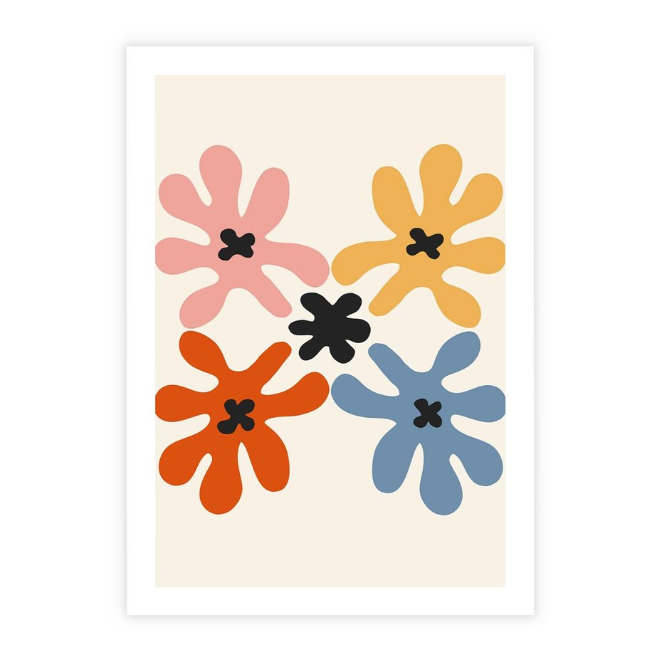 Plakat bez ramy 50x70 - Taniec Akwareli - abstrakcyjne wielokolorowe kwiaty, minimalizm