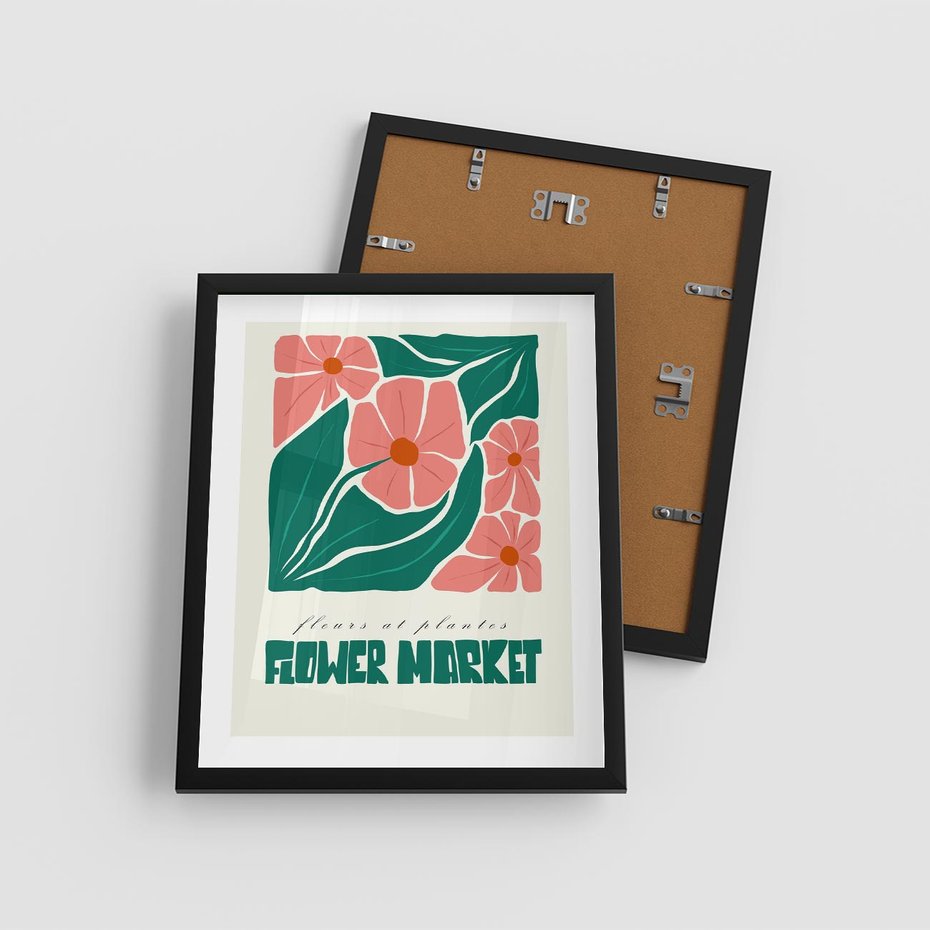 Plakat w ramie 40x50 - Retro Inspiracja - minimalistyczna kwiatowa kompozycja, pastelowe kolory - rama czarna