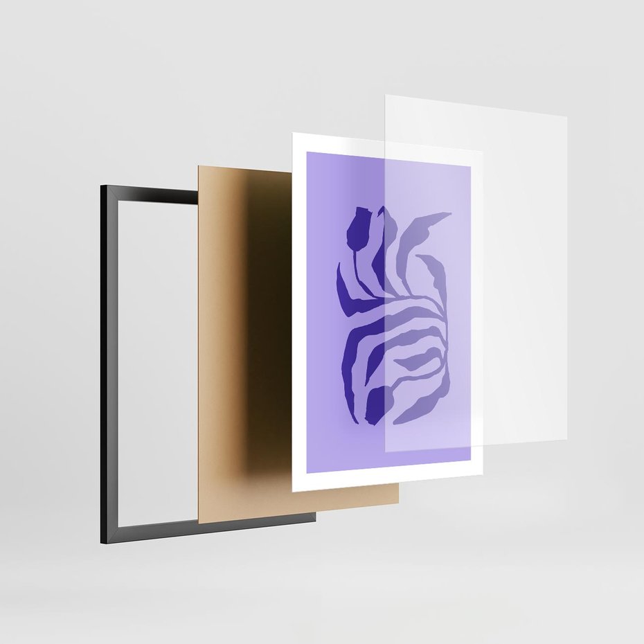 Plakat w ramie 50x70 - Boho Sztuka Wolności - kwiaty, energetyczne fioletowe tło - rama czarna