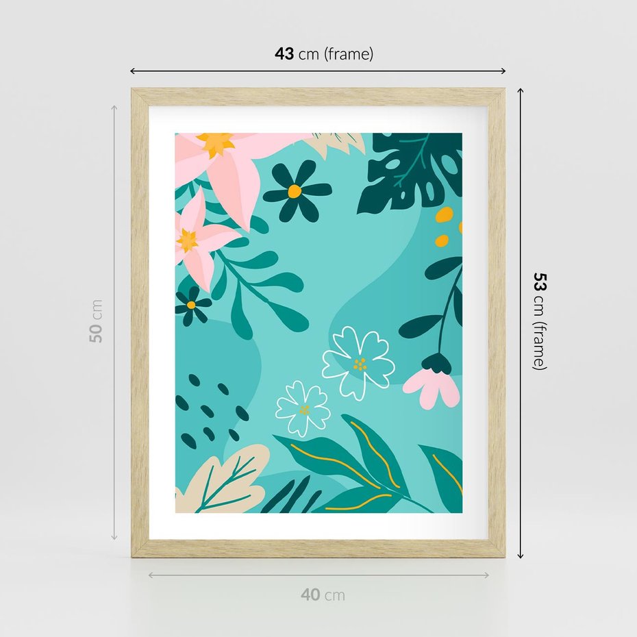 Plakat w ramie 40x50 - Rozkwitające Widoki - pastelowa kompozycja, kwiaty - rama drewno