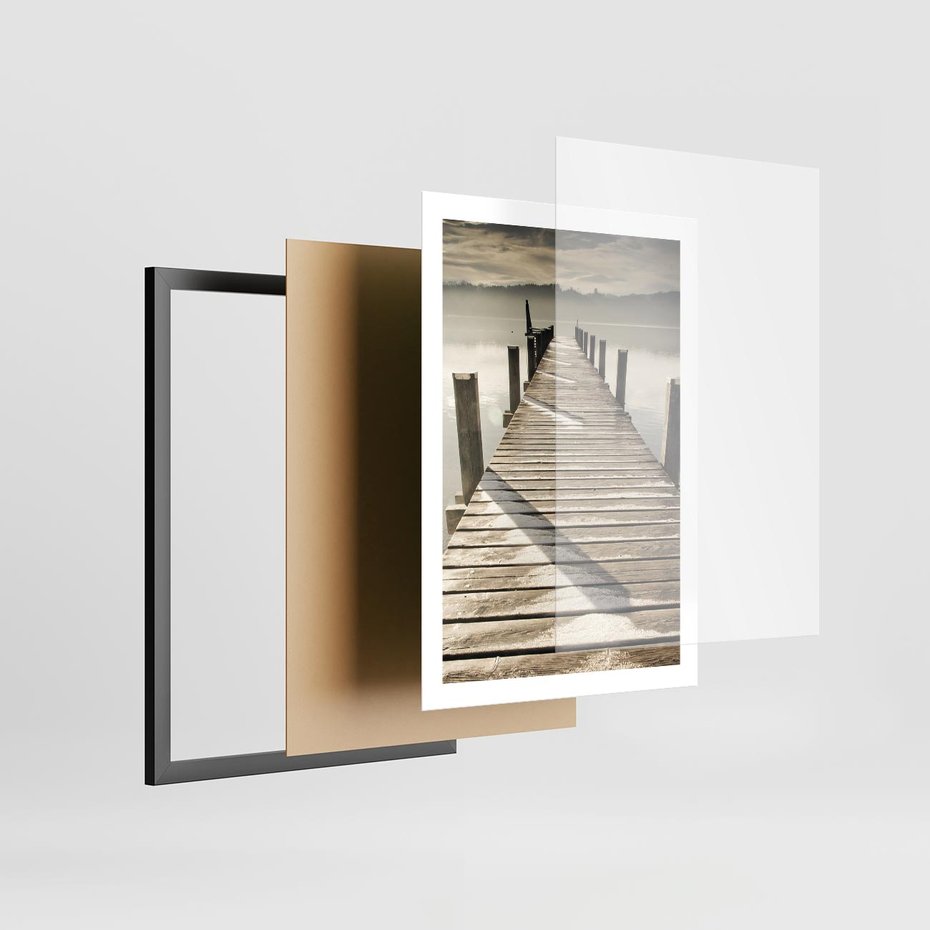 Plakat w ramie 50x70 - Idylliczny pomost nad jeziorem - pomost, jezioro - rama czarna