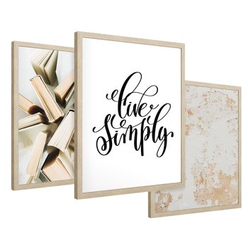 Zestaw obrazy w ramie 30x40 galeria - Prostota, minimalizm, typografia - rama drewno