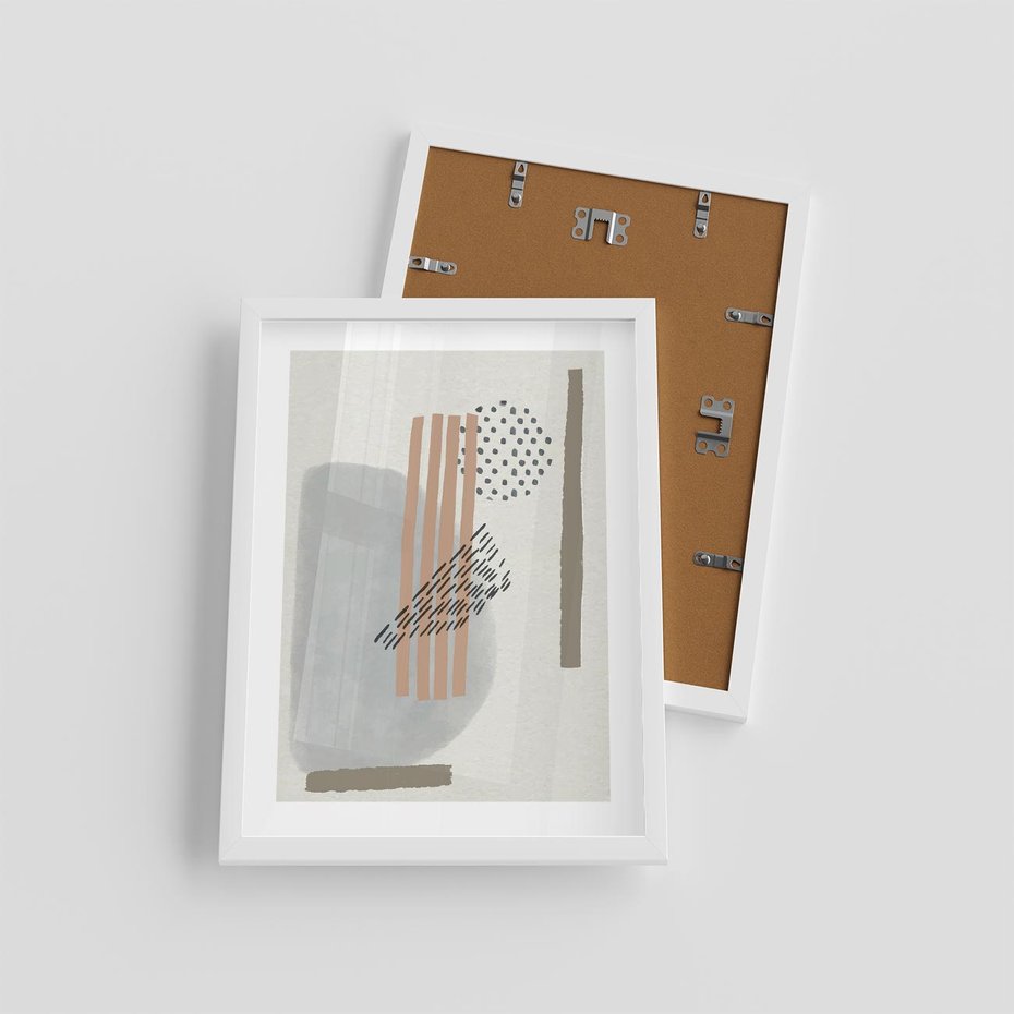 Plakat w ramie 30x40 - Nowoczesna Abstrakcja: Delikatne Beże - abstrakcja, nowoczesna sztuka - rama biała