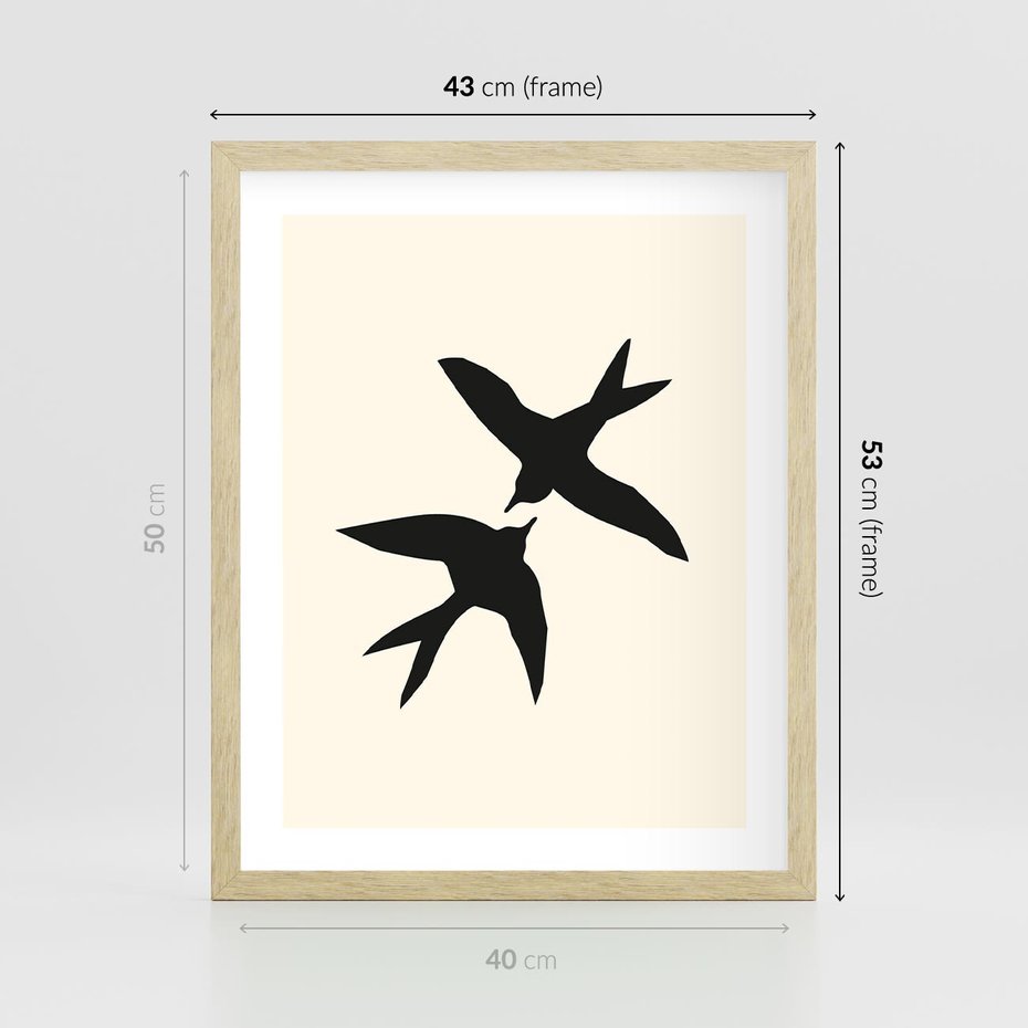 Plakat w ramie 40x50 - Kreatywne Echa - jaskółki, minimalizm - rama drewno